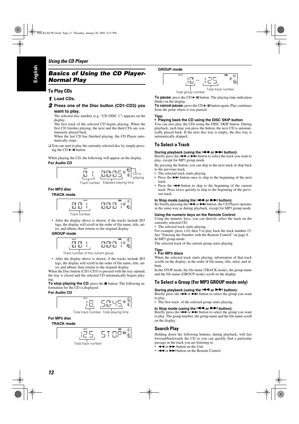 Basics of using the cd player- normal play | JVC 0205NYMCREBET User Manual | Page 45 / 88