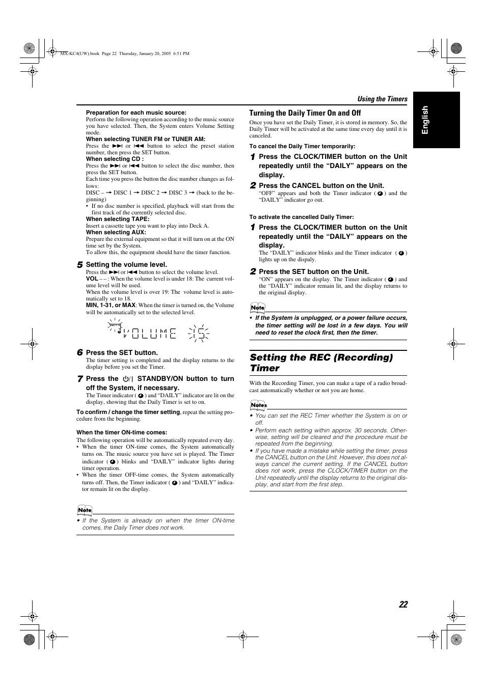 Setting the rec (recording) timer | JVC 0205NYMCREBET User Manual | Page 54 / 88