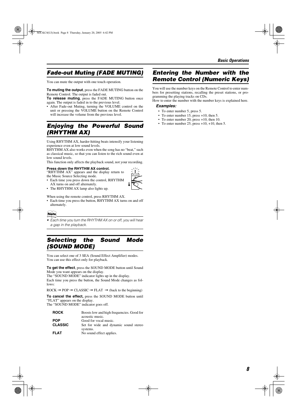 Fade-out muting (fade muting), Enjoying the powerful sound (rhythm ax), Selecting the sound mode (sound mode) | JVC 0205NYMCREBET User Manual | Page 69 / 88