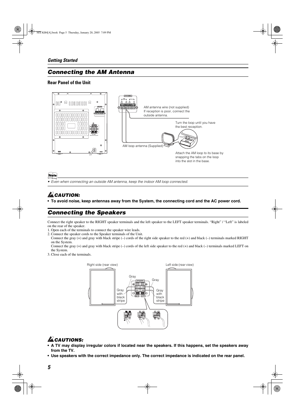 Connecting the am antenna, Connecting the speakers, Connecting the am antenna connecting the speakers | JVC 0205NYMCREBET User Manual | Page 7 / 88