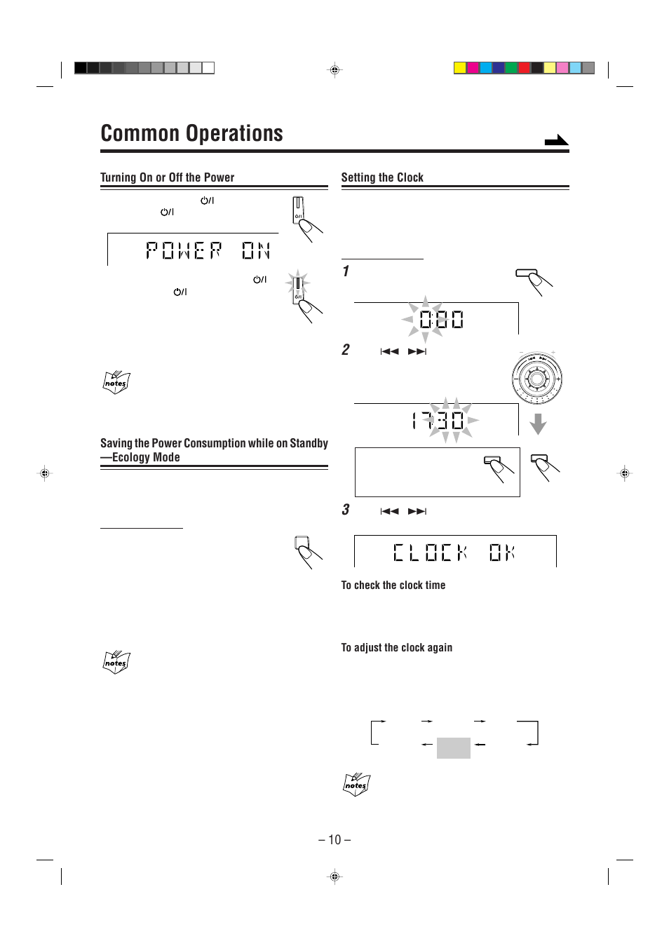 Common operations, Turning on or off the power, Setting the clock | JVC CA-HXZ1 User Manual | Page 13 / 73