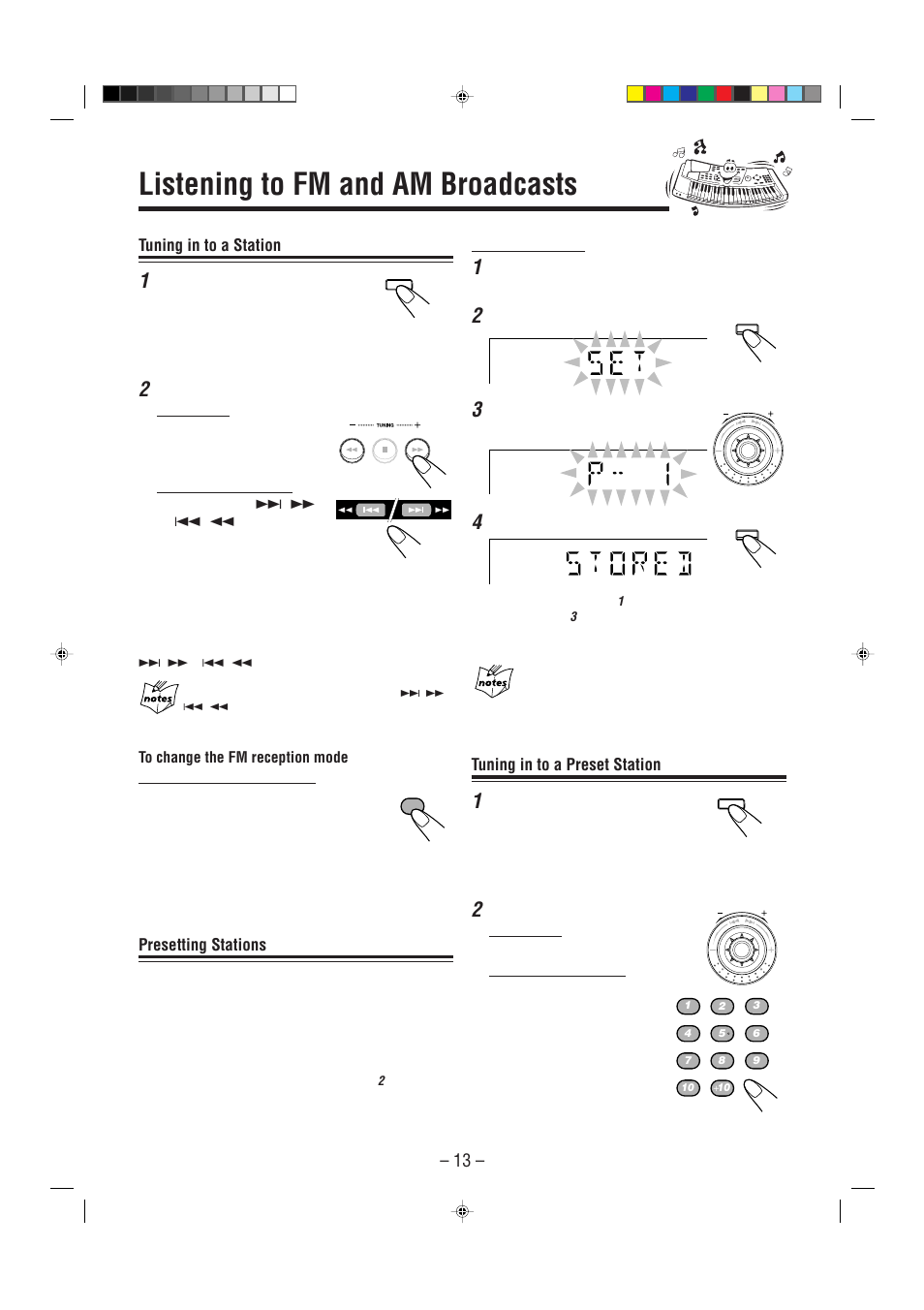Listening to fm and am broadcasts, Tuning in to a station, Presetting stations | Tuning in to a preset station | JVC CA-HXZ1 User Manual | Page 16 / 73