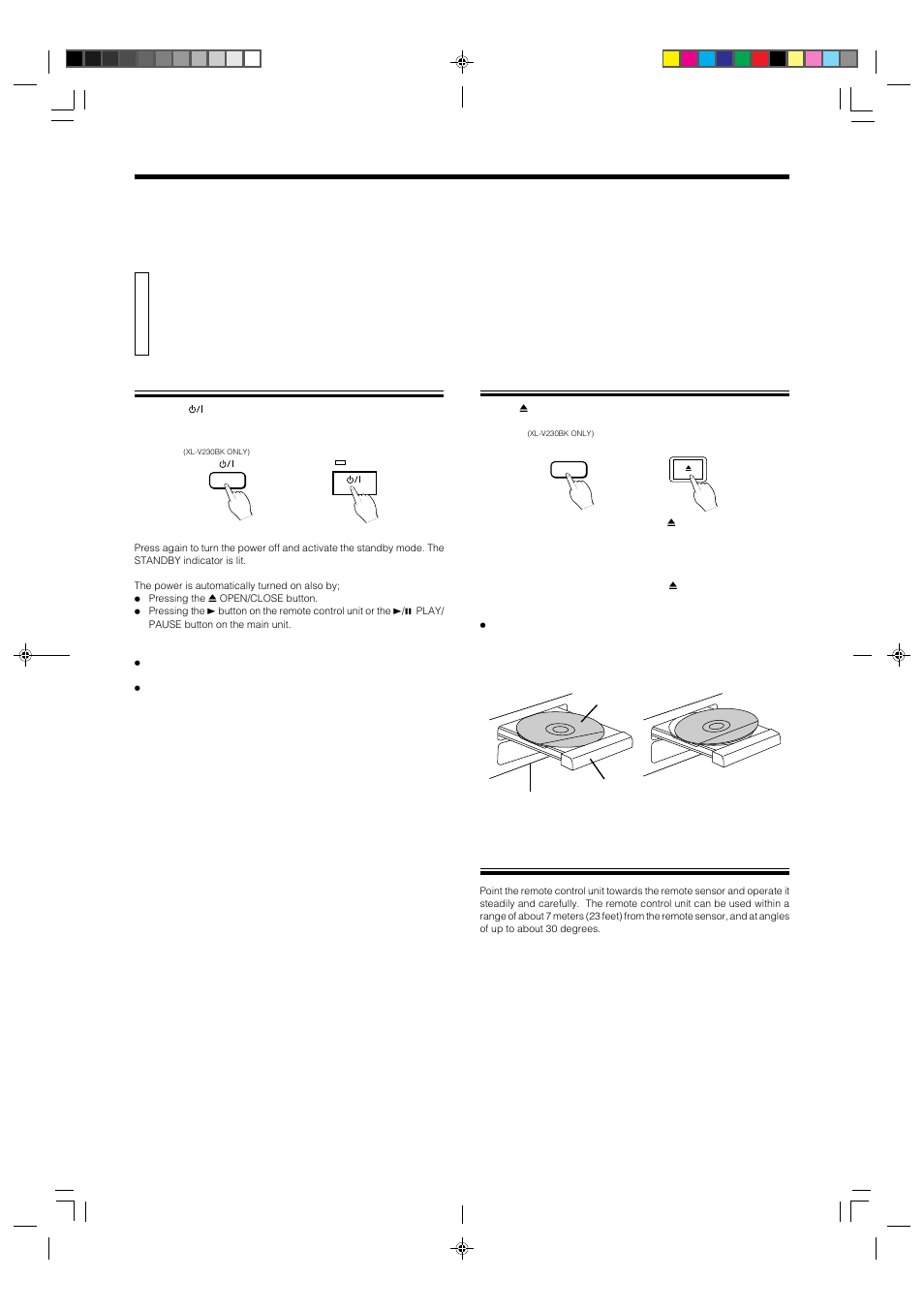 Basic operations, Basic functions for disc playback, Loading a disc in the disc tray | Remote control operation, Turning on the power of this unit, Page 7 | JVC XL-V230BK User Manual | Page 10 / 19
