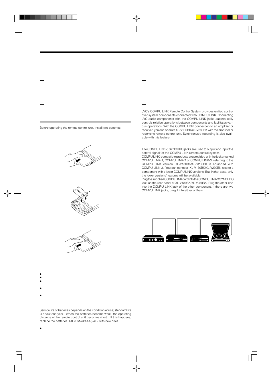 Compu link connection installing the batteries, Before using for the first time | JVC XL-V230BK User Manual | Page 9 / 19