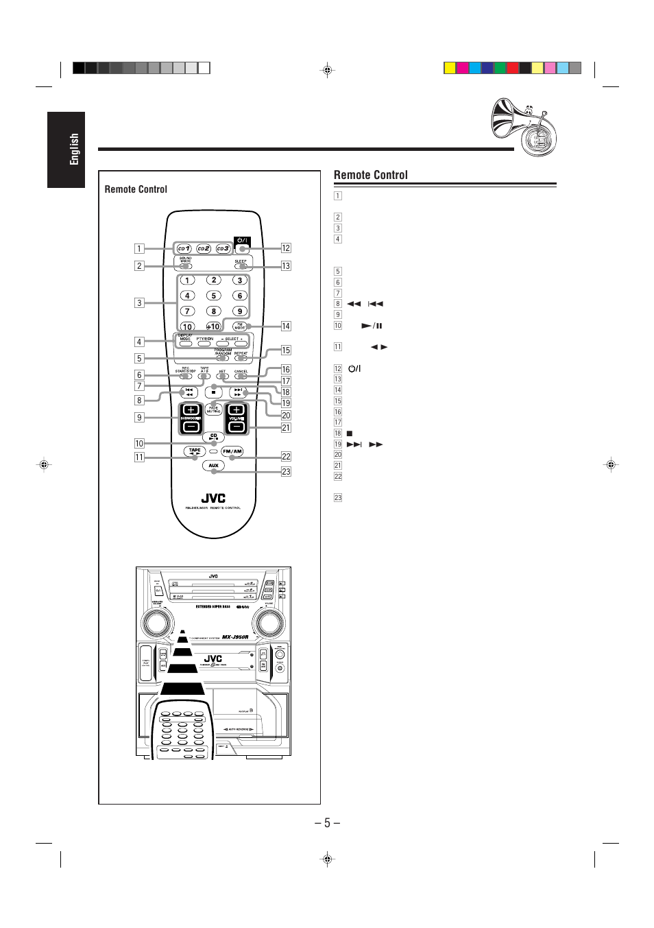Remote control | JVC CA-MXJ950R User Manual | Page 10 / 34