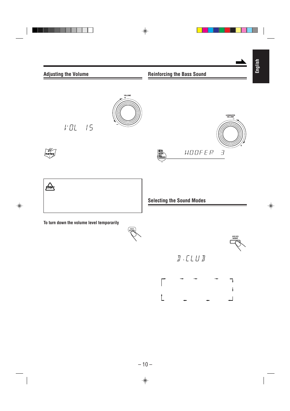 Reinforcing the bass sound, Selecting the sound modes, Adjusting the volume | JVC CA-MXJ950R User Manual | Page 15 / 34