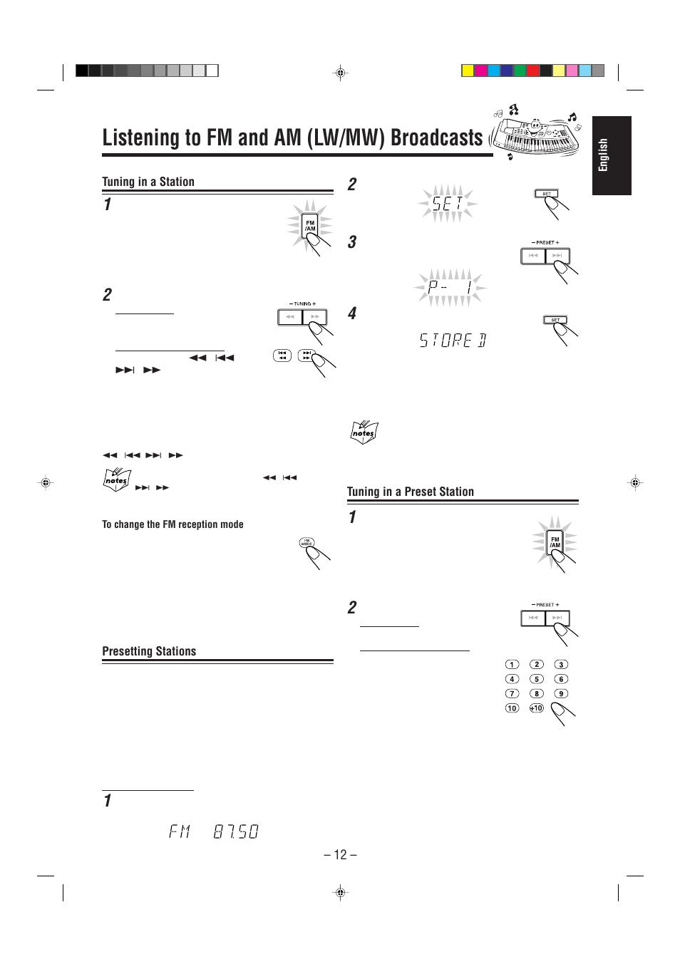 Listening to fm and am (lw/mw) broadcasts | JVC CA-MXJ950R User Manual | Page 17 / 34