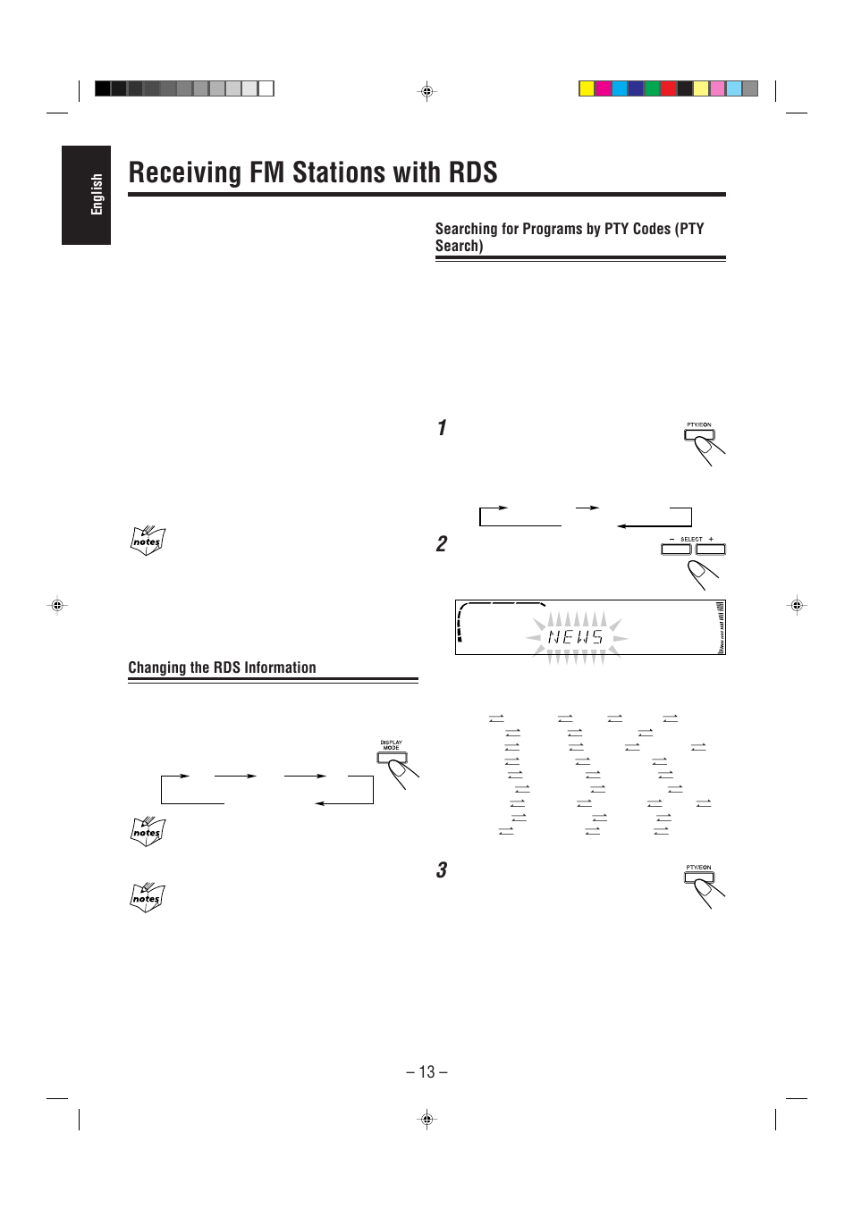 Receiving fm stations with rds, Changing the rds information, Searching for programs by pty codes (pty search) | JVC CA-MXJ950R User Manual | Page 18 / 34