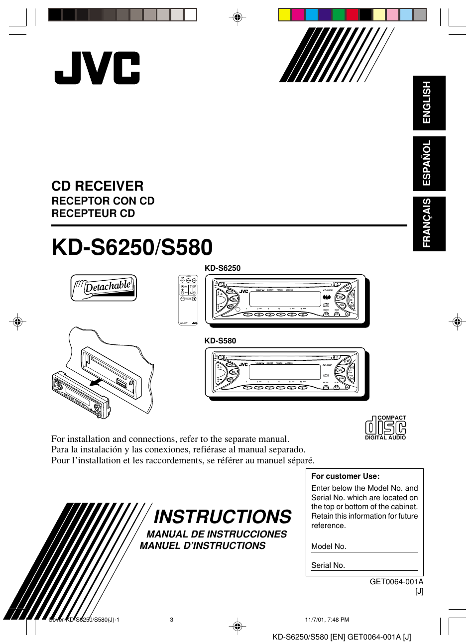 JVC Model KD-S580J User Manual | 27 pages