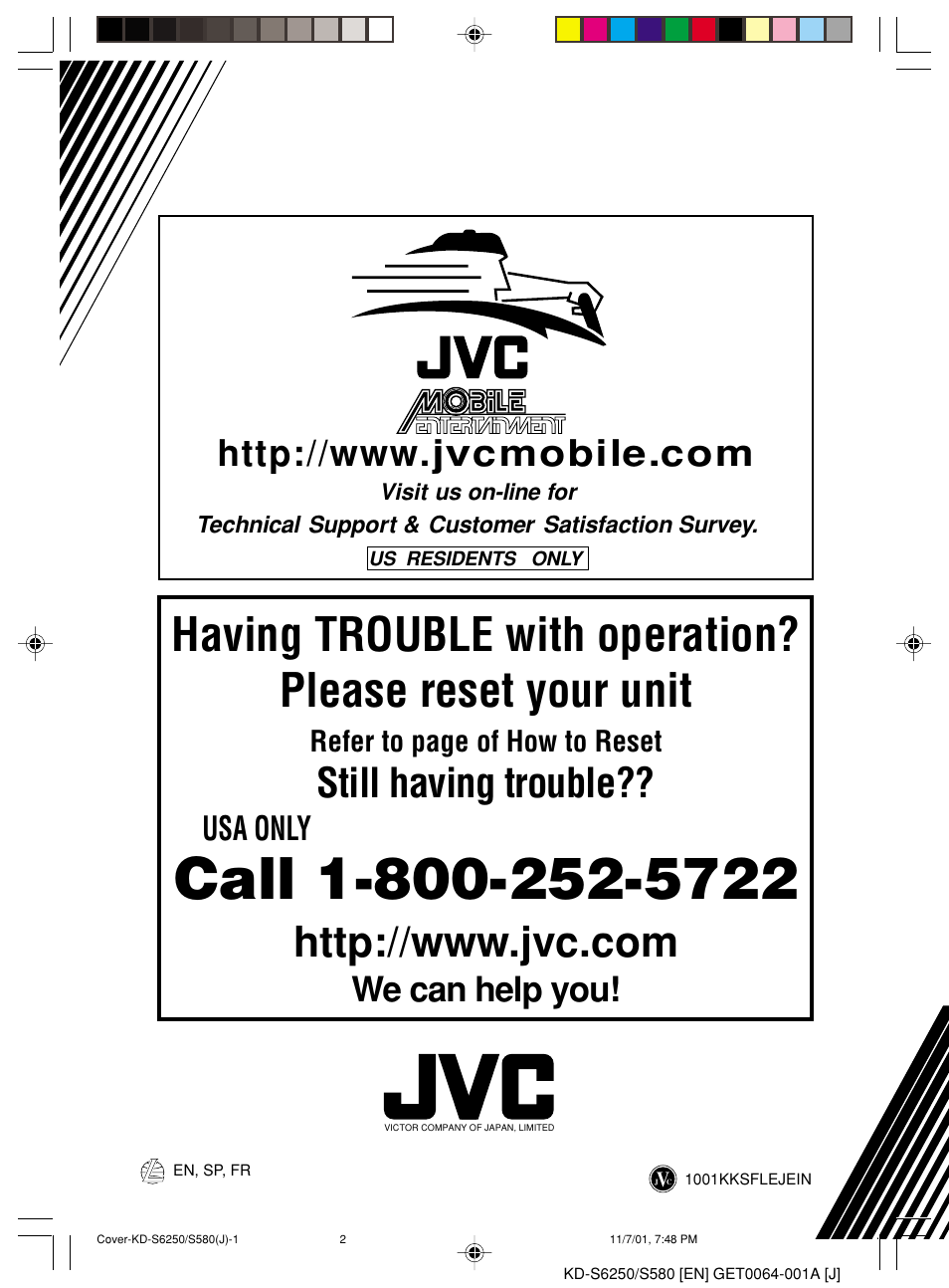 Back cover, Still having trouble, We can help you | Usa only, Refer to page of how to reset | JVC Model KD-S580J User Manual | Page 23 / 27