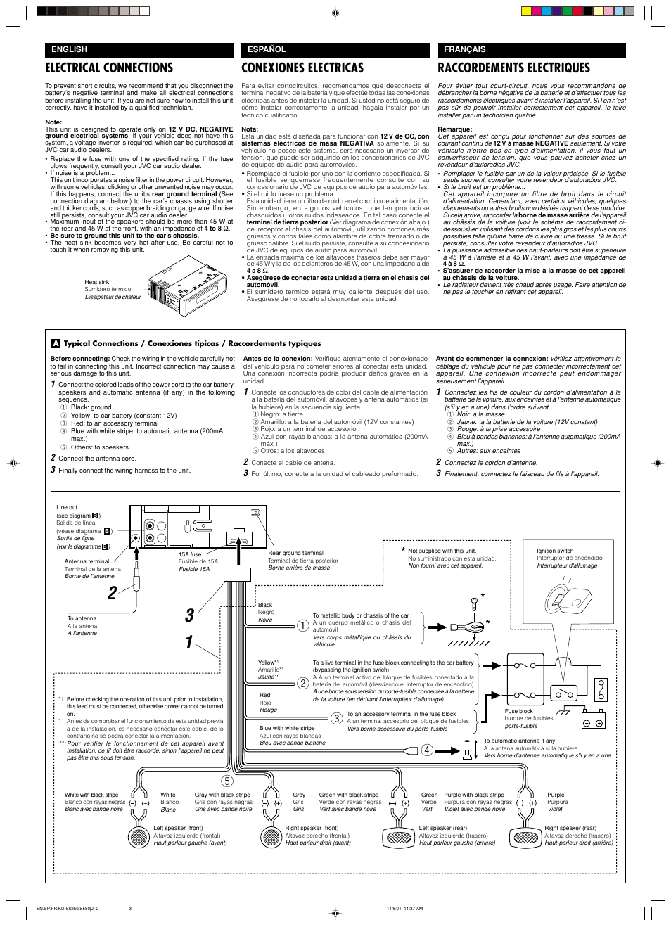 Electrical connections, Raccordements electriques, Conexiones electricas | JVC Model KD-S580J User Manual | Page 26 / 27