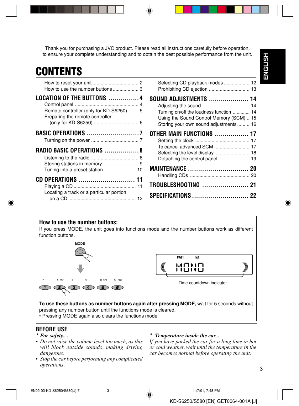 JVC Model KD-S580J User Manual | Page 3 / 27