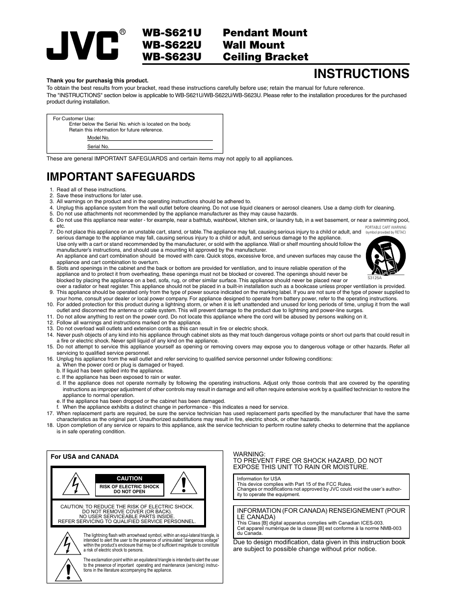 JVC WB-S621U User Manual | 4 pages