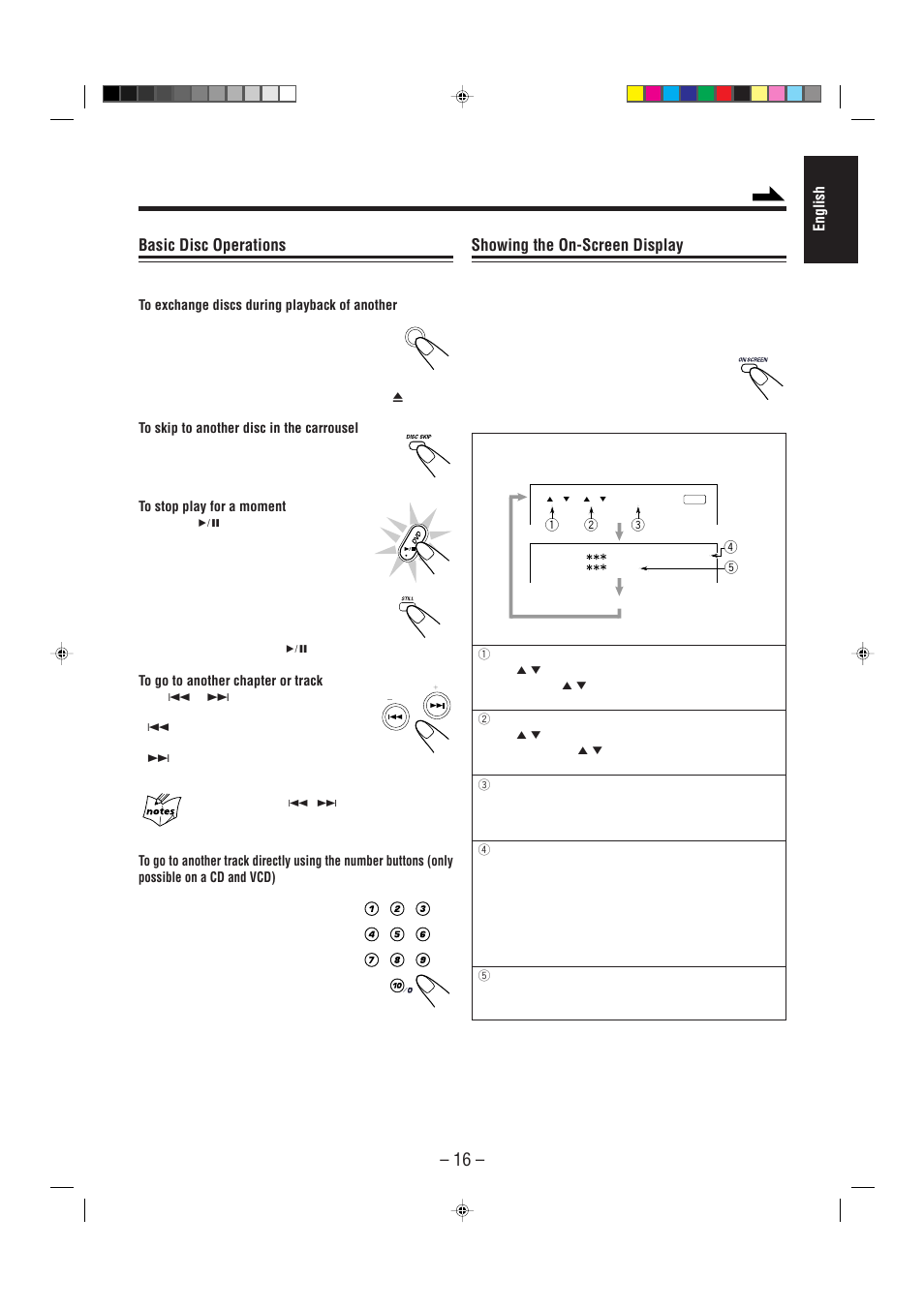 Basic disc operations, Showing the on-screen display | JVC CA-MXDVA5 User Manual | Page 21 / 60