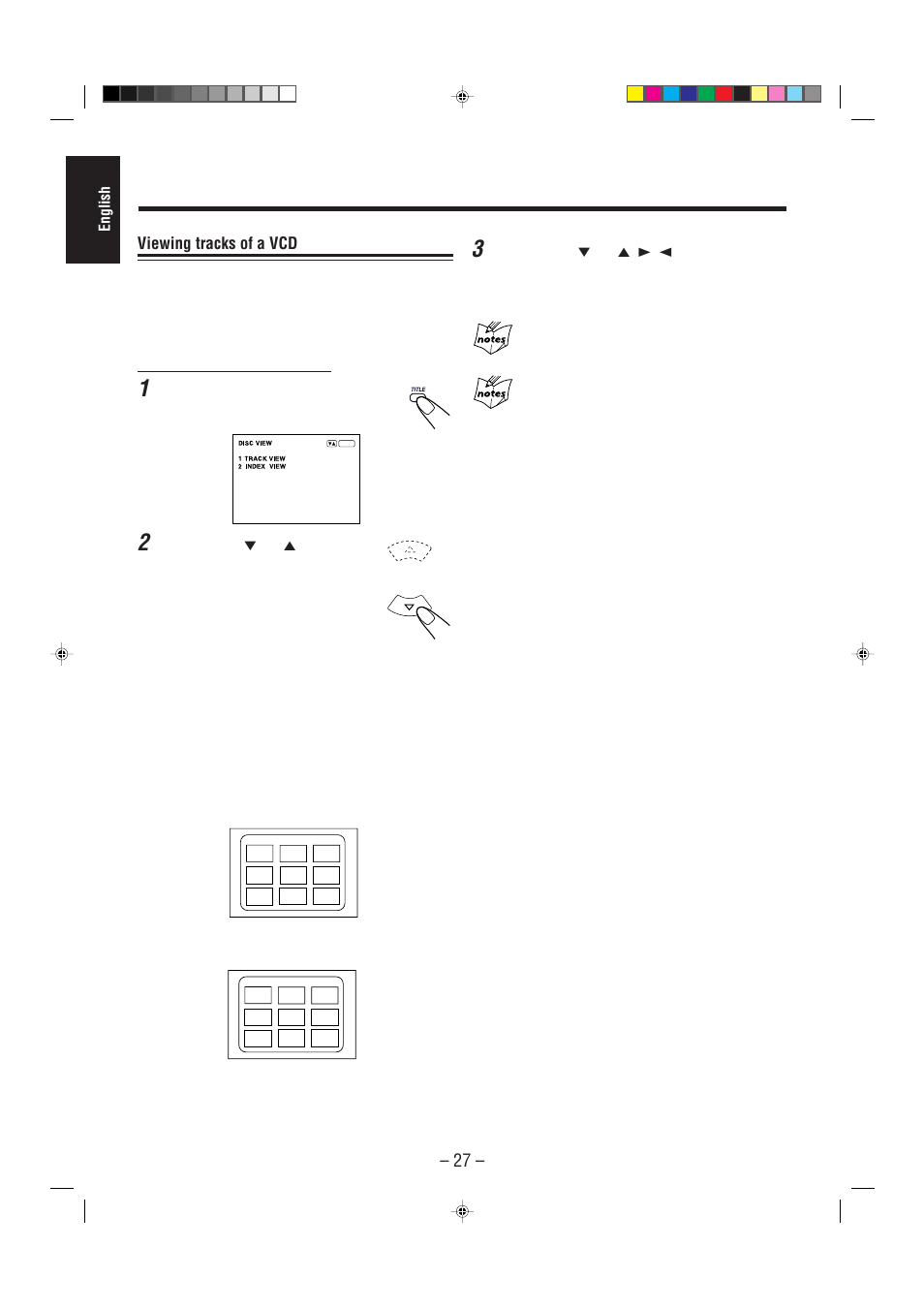 Viewing tracks of a vcd, English, On the remote control only | Press title during playback | JVC CA-MXDVA5 User Manual | Page 32 / 60