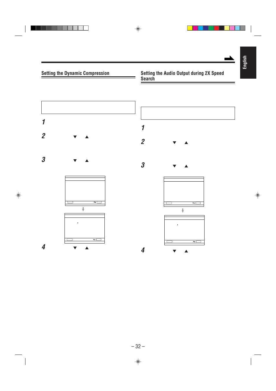 Setting the dynamic compression, Setting the audio output during 2x speed search | JVC CA-MXDVA5 User Manual | Page 37 / 60