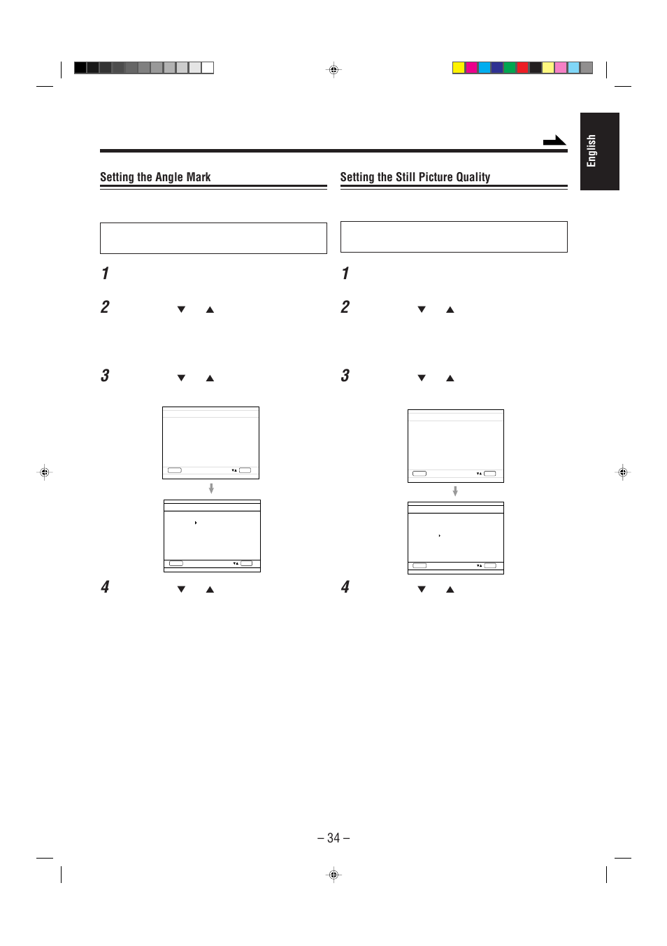 Setting the angle mark, Setting the still picture quality | JVC CA-MXDVA5 User Manual | Page 39 / 60