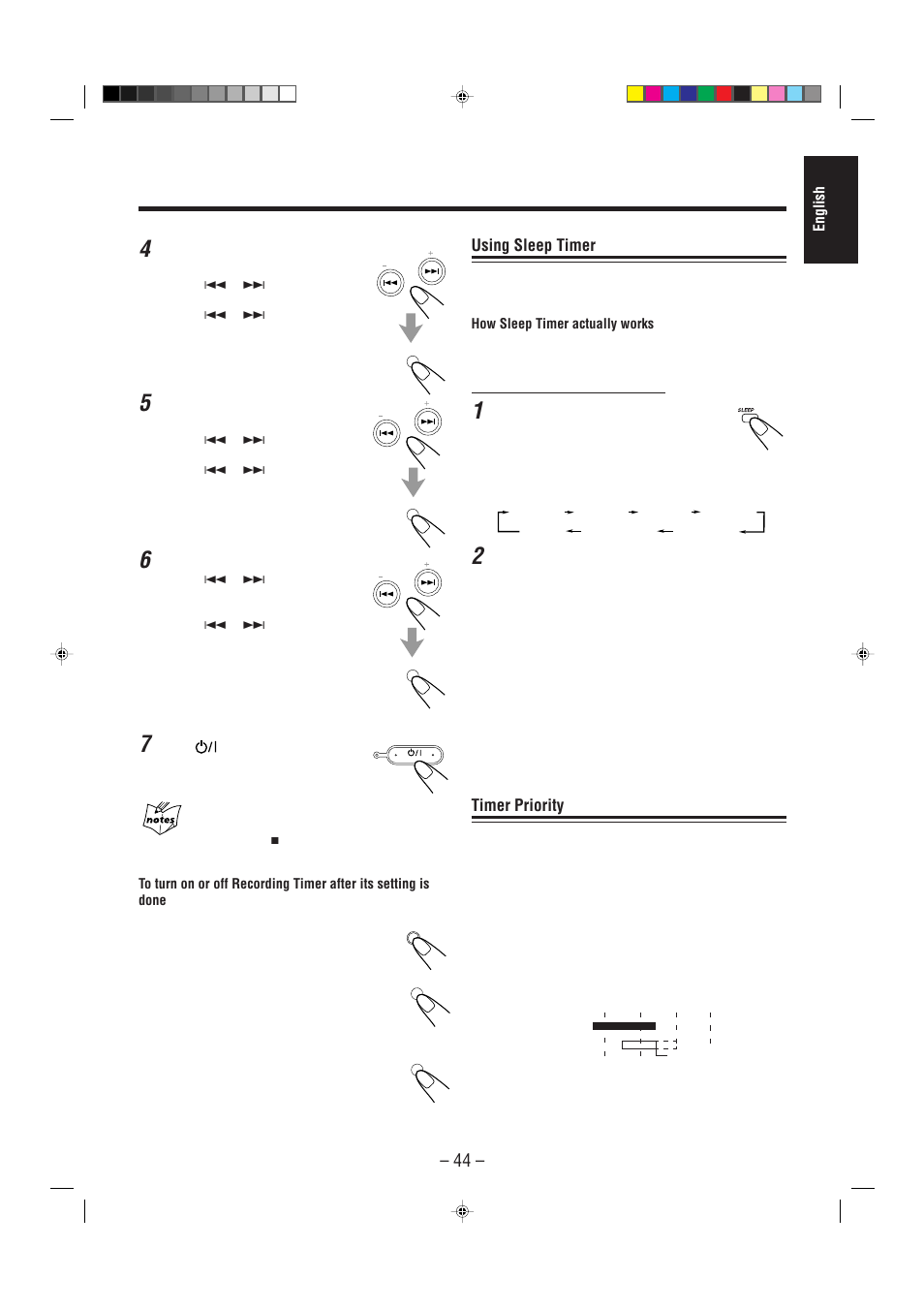 Using sleep timer, Timer priority | JVC CA-MXDVA5 User Manual | Page 49 / 60