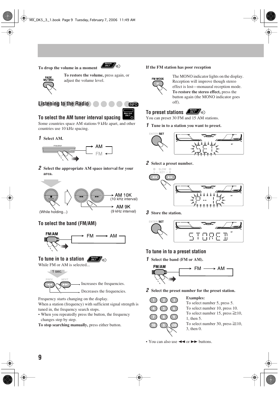 Listening to the radio | JVC CA-MXDK1 User Manual | Page 12 / 48