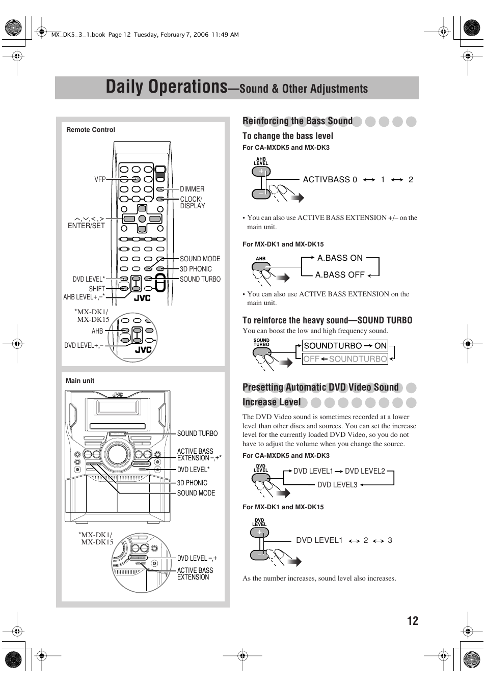 Daily operations, Sound & other adjustments, Reinforcing the bass sound | JVC CA-MXDK1 User Manual | Page 15 / 48