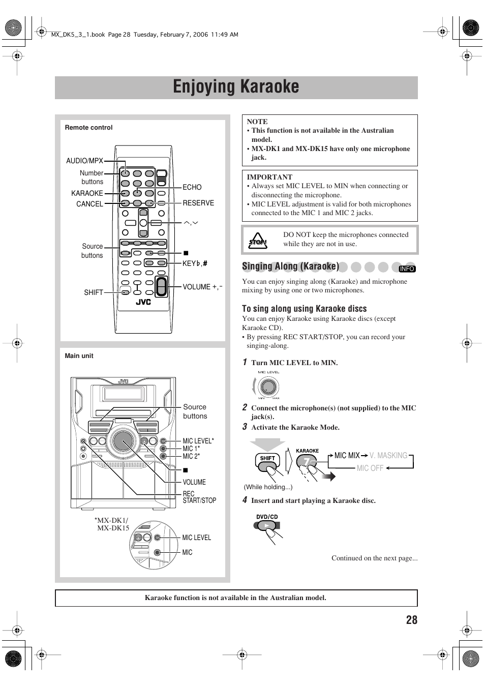 Enjoying karaoke, Singing along (karaoke) | JVC CA-MXDK1 User Manual | Page 31 / 48