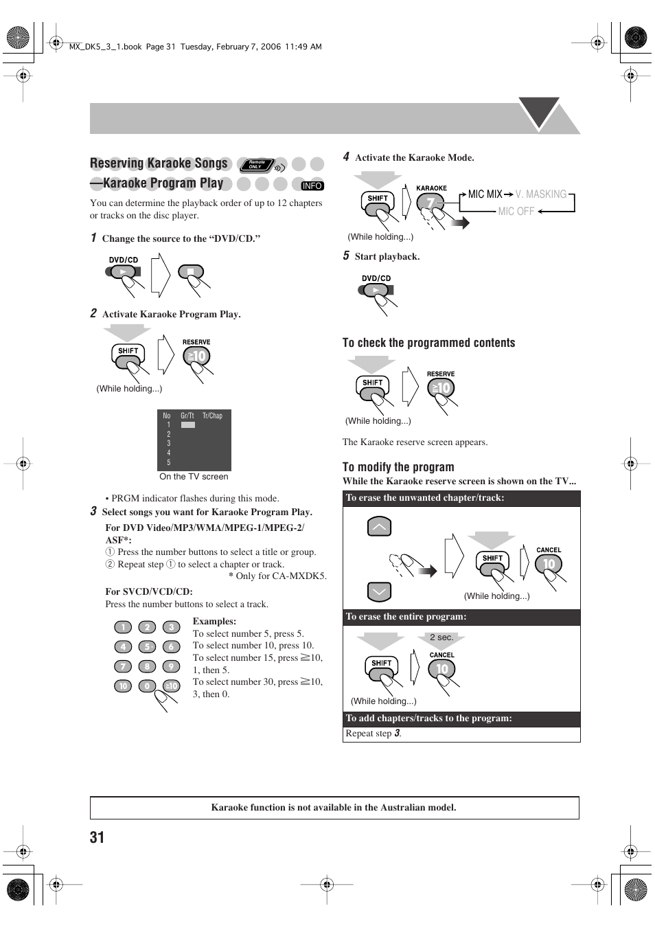 Reserving karaoke songs —karaoke program play | JVC CA-MXDK1 User Manual | Page 34 / 48