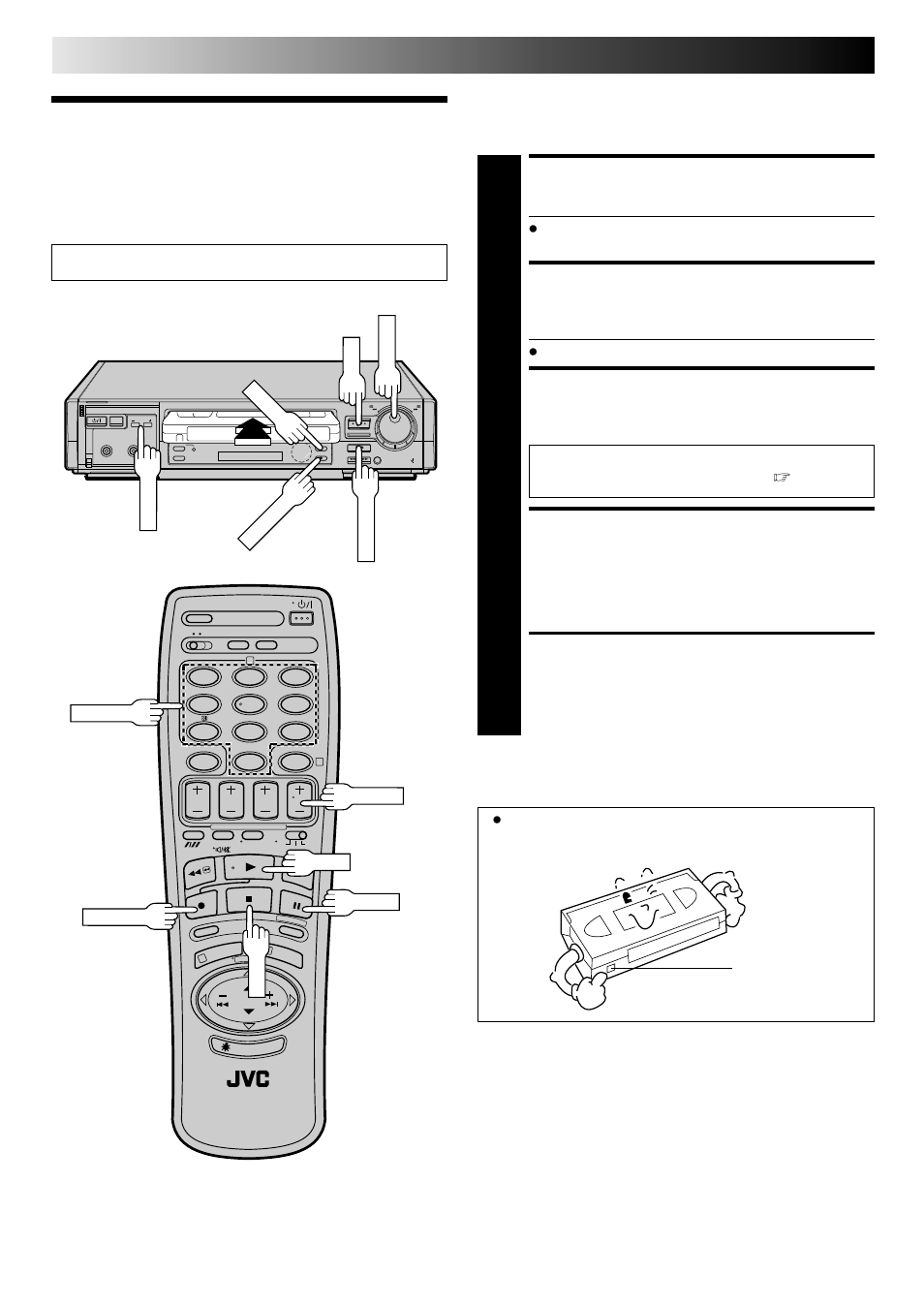 Basic recording, Load a cassette, Choose a programme | Start recording, Pause/resume recording, Stop recording, Recording | JVC HR-E249E User Manual | Page 18 / 52