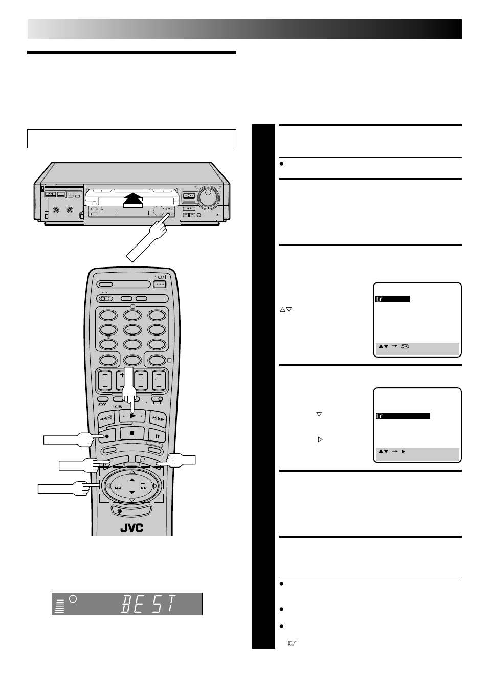 B.e.s.t. picture system, Load a cassette, Access main menu screen | Access mode set screen, Confirm b.e.s.t. status, Return to normal screen, Start recording, Recording (cont.), Recording | JVC HR-E249E User Manual | Page 20 / 52