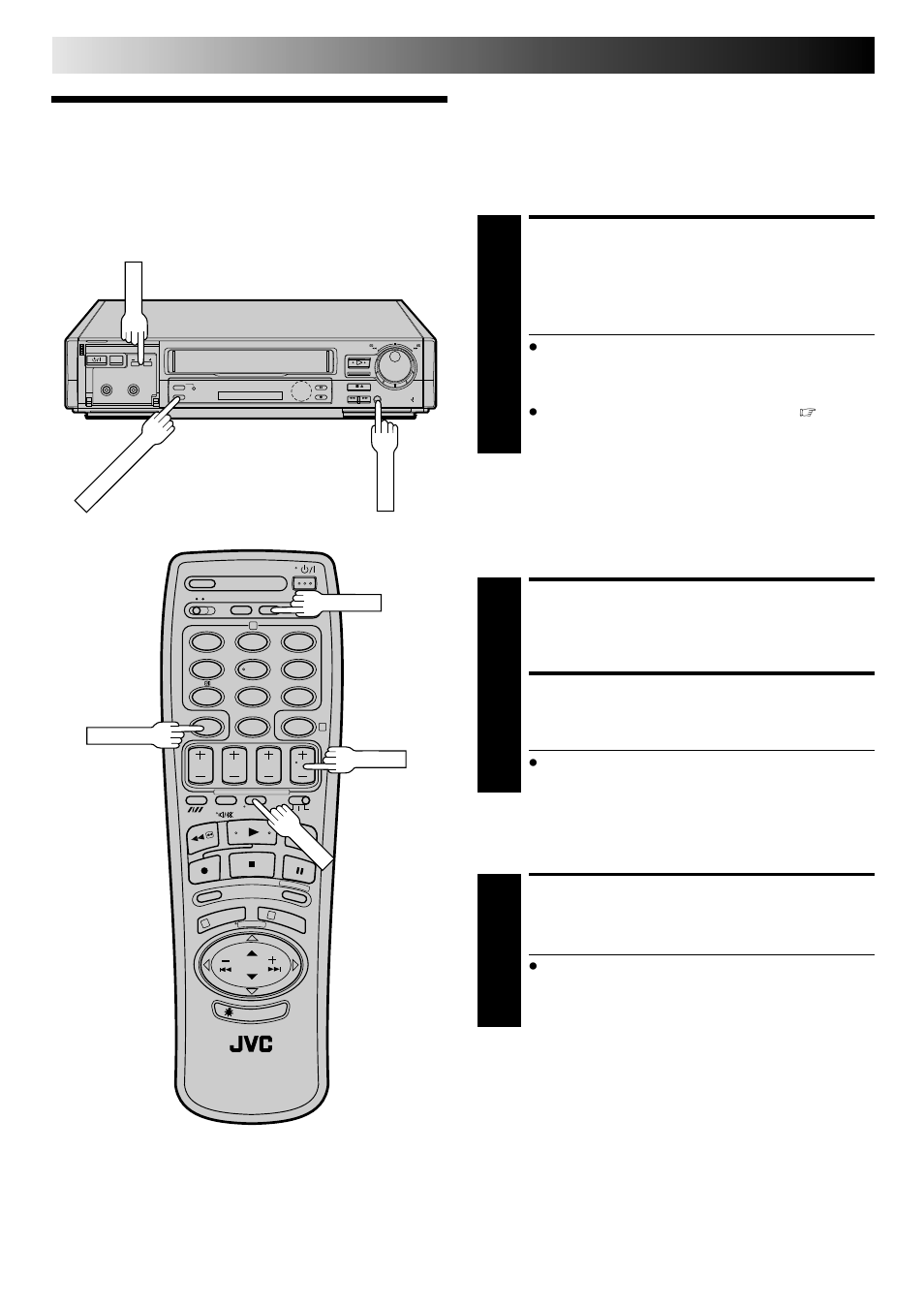 Recording features, Select channel to watch, Set counter display | Reset counter, Display remaining time, Recording (cont.), Record one programme while watching another, Elapsed recording time indication, Tape remaining time | JVC HR-E249E User Manual | Page 22 / 52