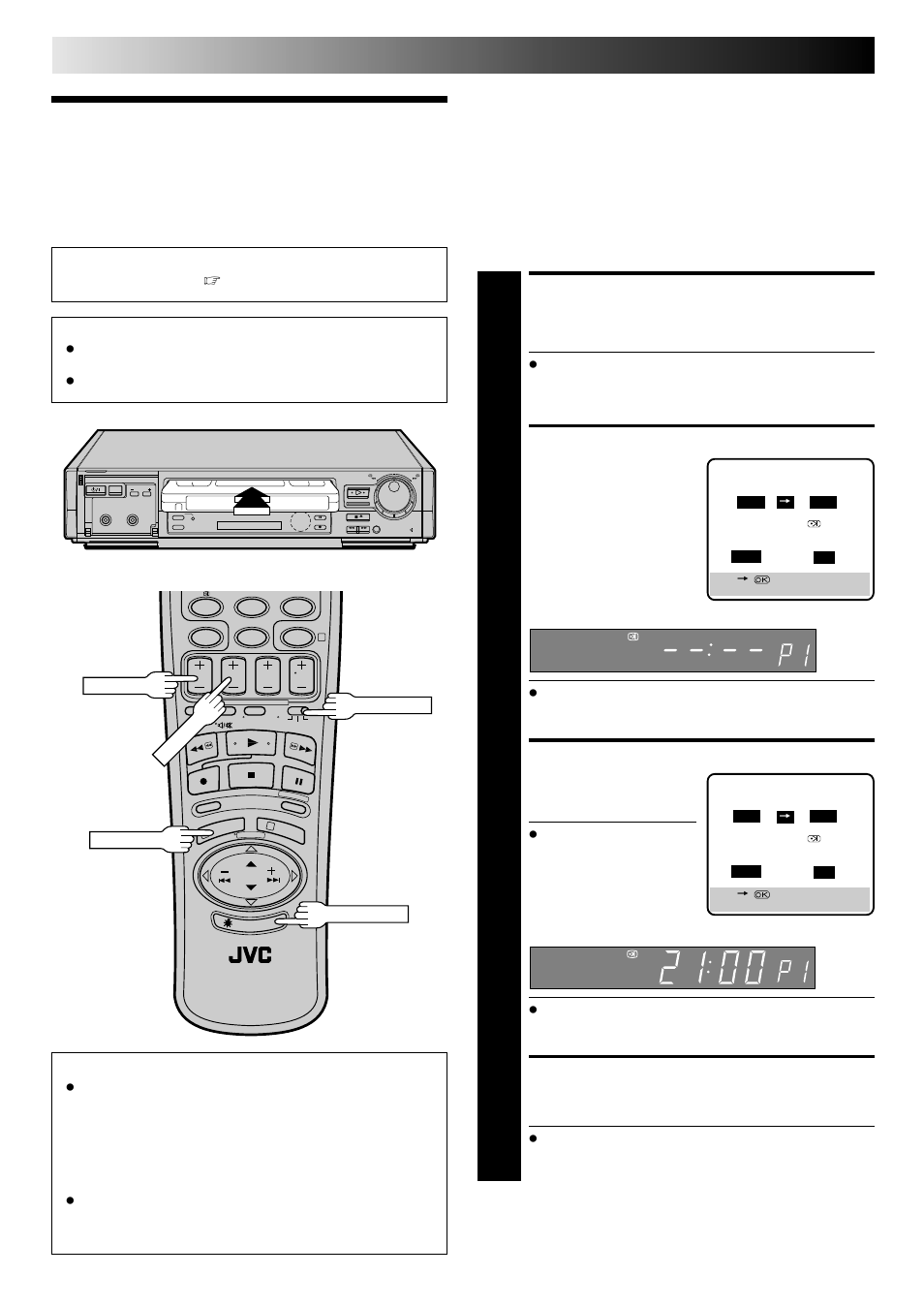 Regular timer programming, Timer recording(cont.), Access timer programming screen | Access programme screen, Enter programme start time, Enter programme stop time | JVC HR-E249E User Manual | Page 26 / 52