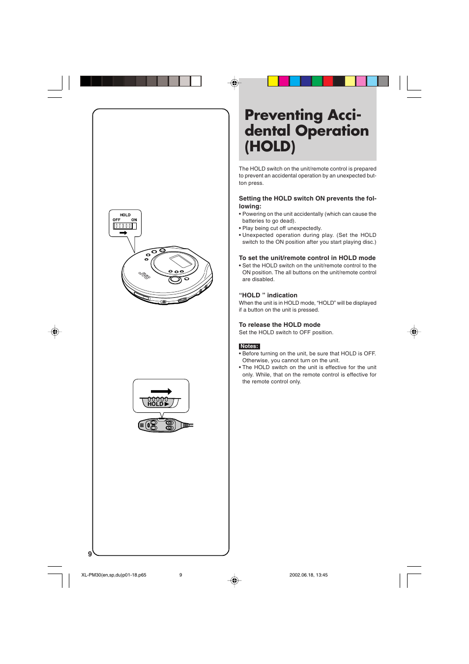 Preventing acci-dental operation (hold), Preventing acci- dental operation (hold) | JVC XL-PM30SL User Manual | Page 12 / 48