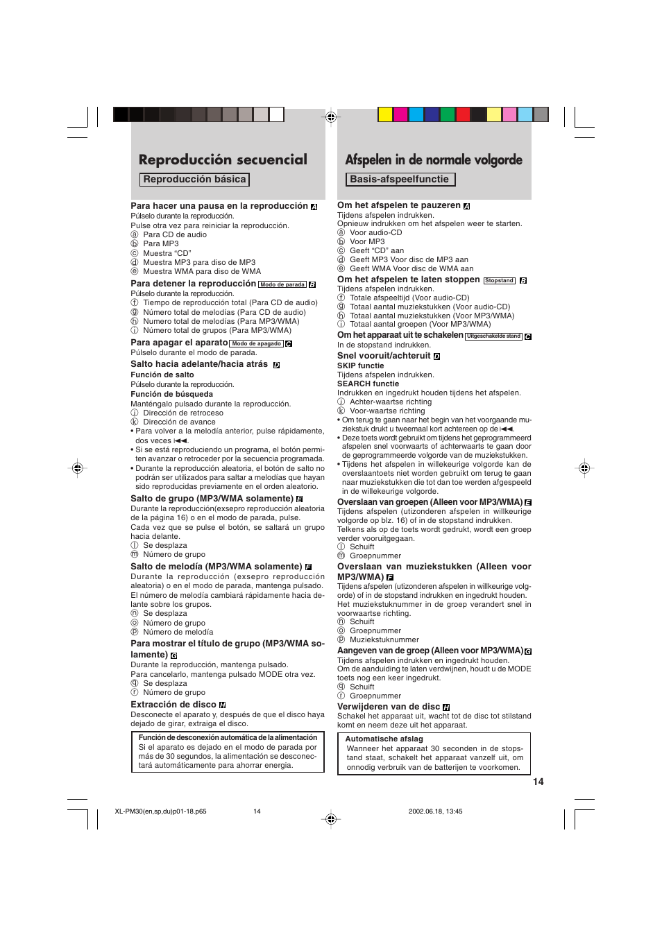 Reproducción secuencial, Afspelen in de normale volgorde | JVC XL-PM30SL User Manual | Page 17 / 48