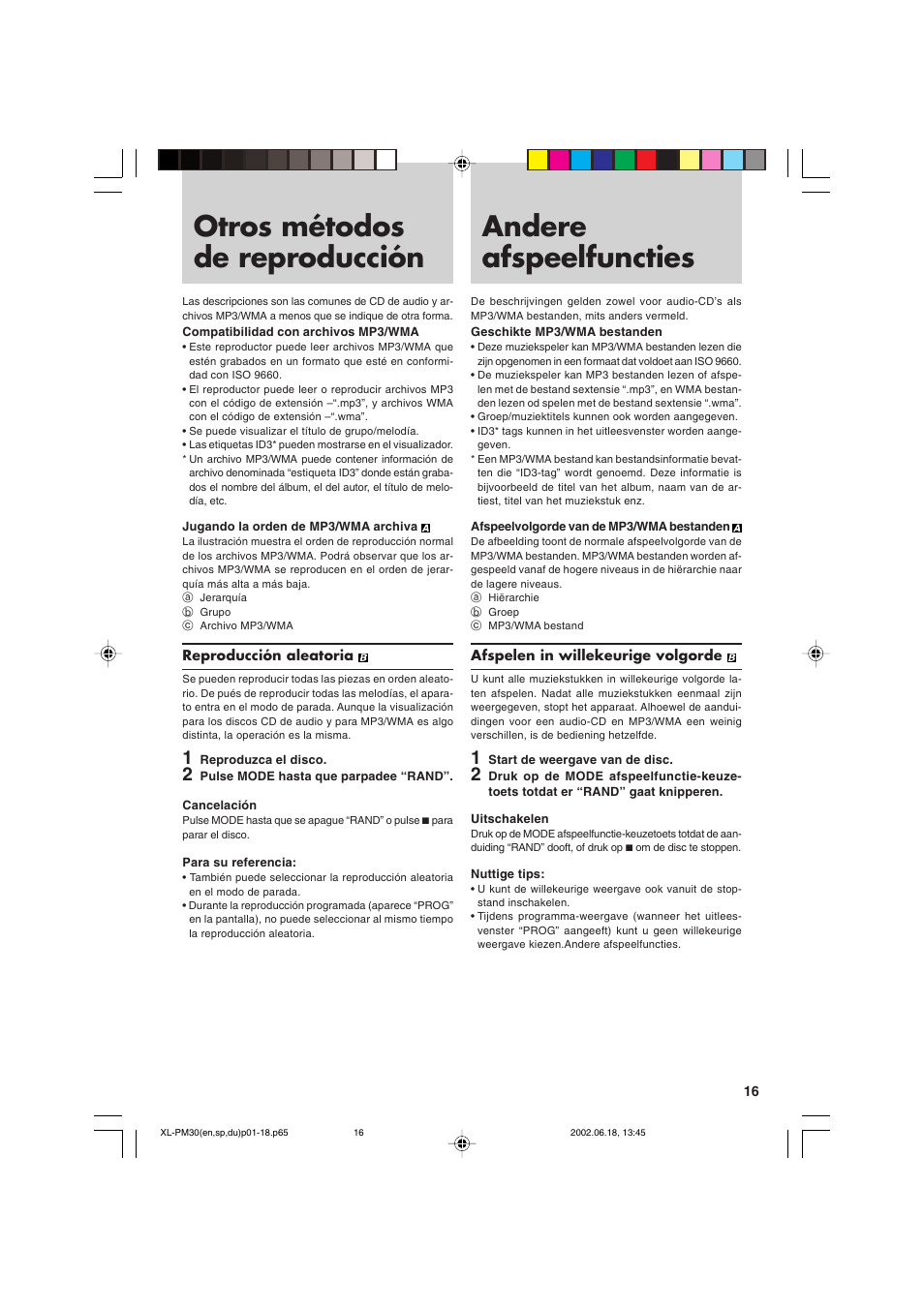 Otros métodos de reproducción, Andere afspeelfuncties | JVC XL-PM30SL User Manual | Page 19 / 48