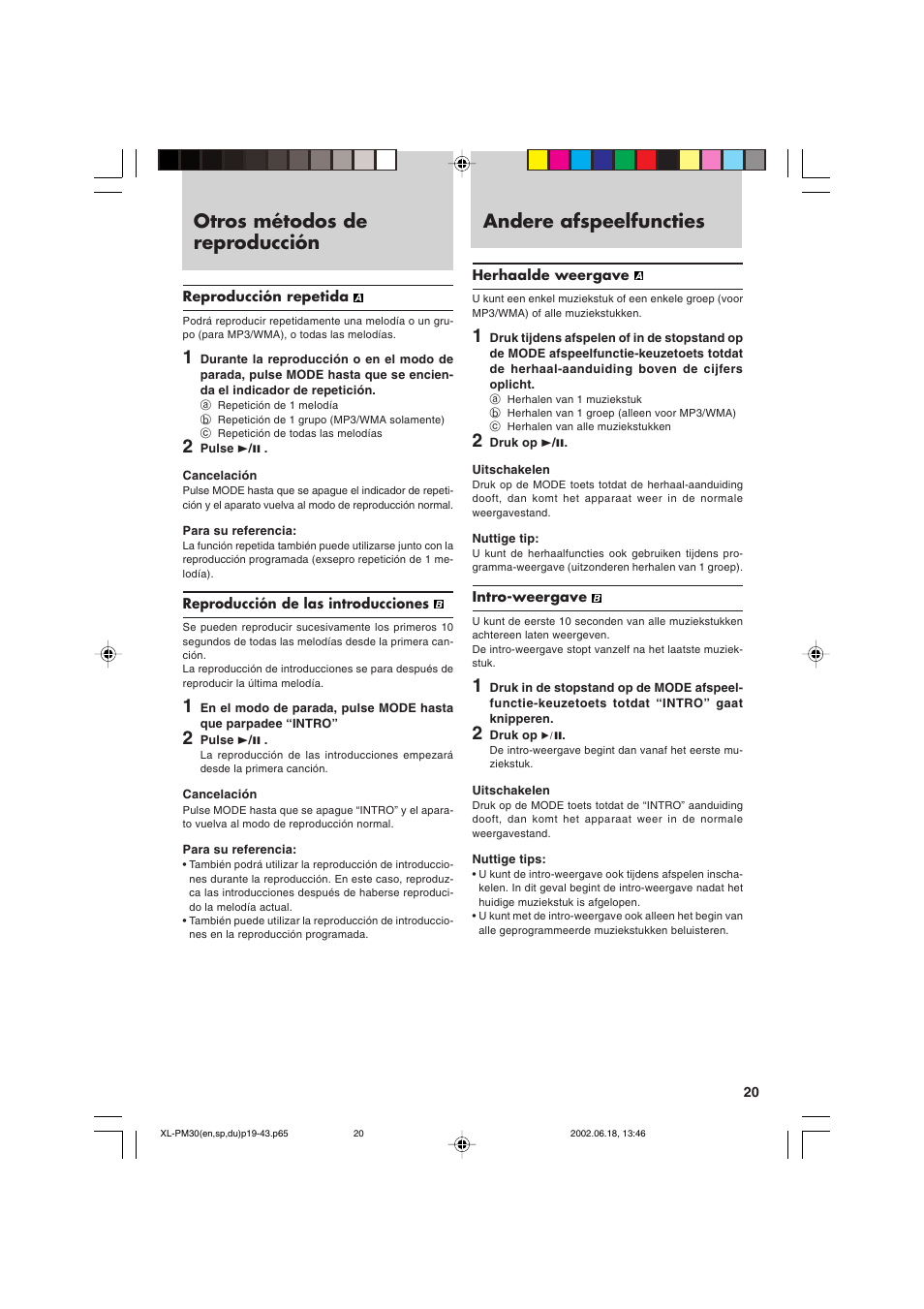 Otros métodos de reproducción, Andere afspeelfuncties | JVC XL-PM30SL User Manual | Page 23 / 48