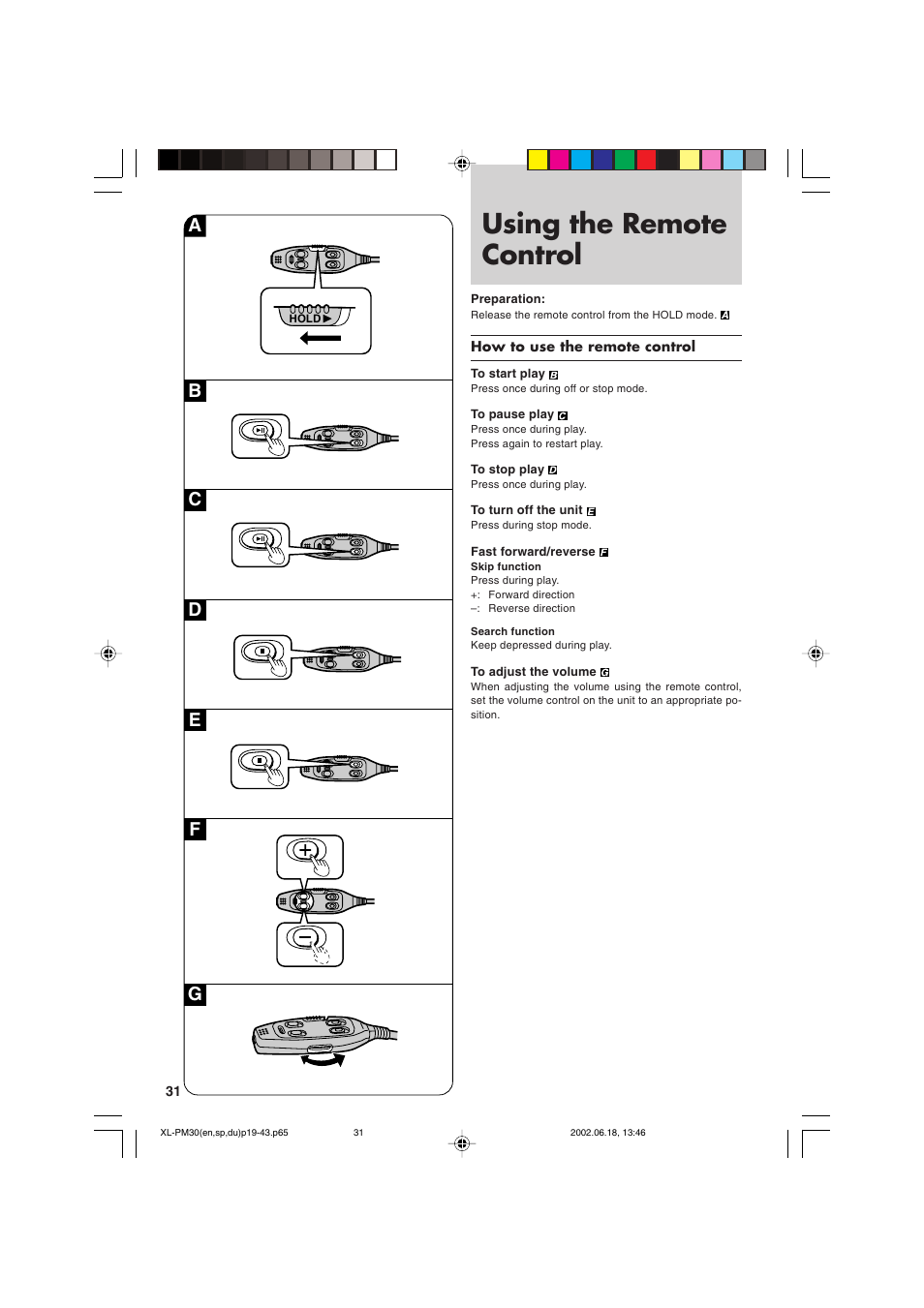 Using the remote control | JVC XL-PM30SL User Manual | Page 34 / 48