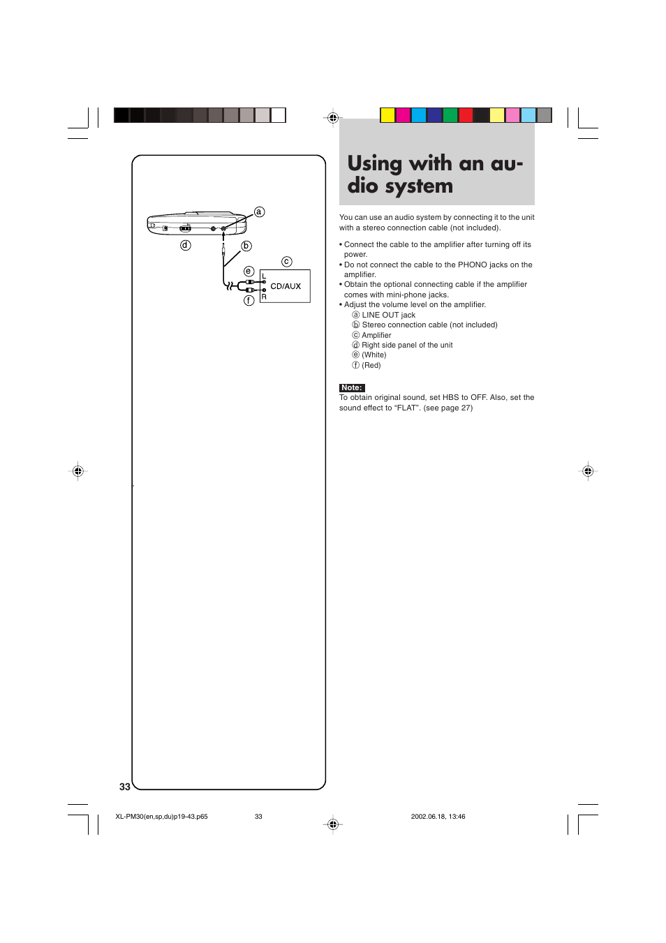 Using with an audio system, Using with an au- dio system | JVC XL-PM30SL User Manual | Page 36 / 48