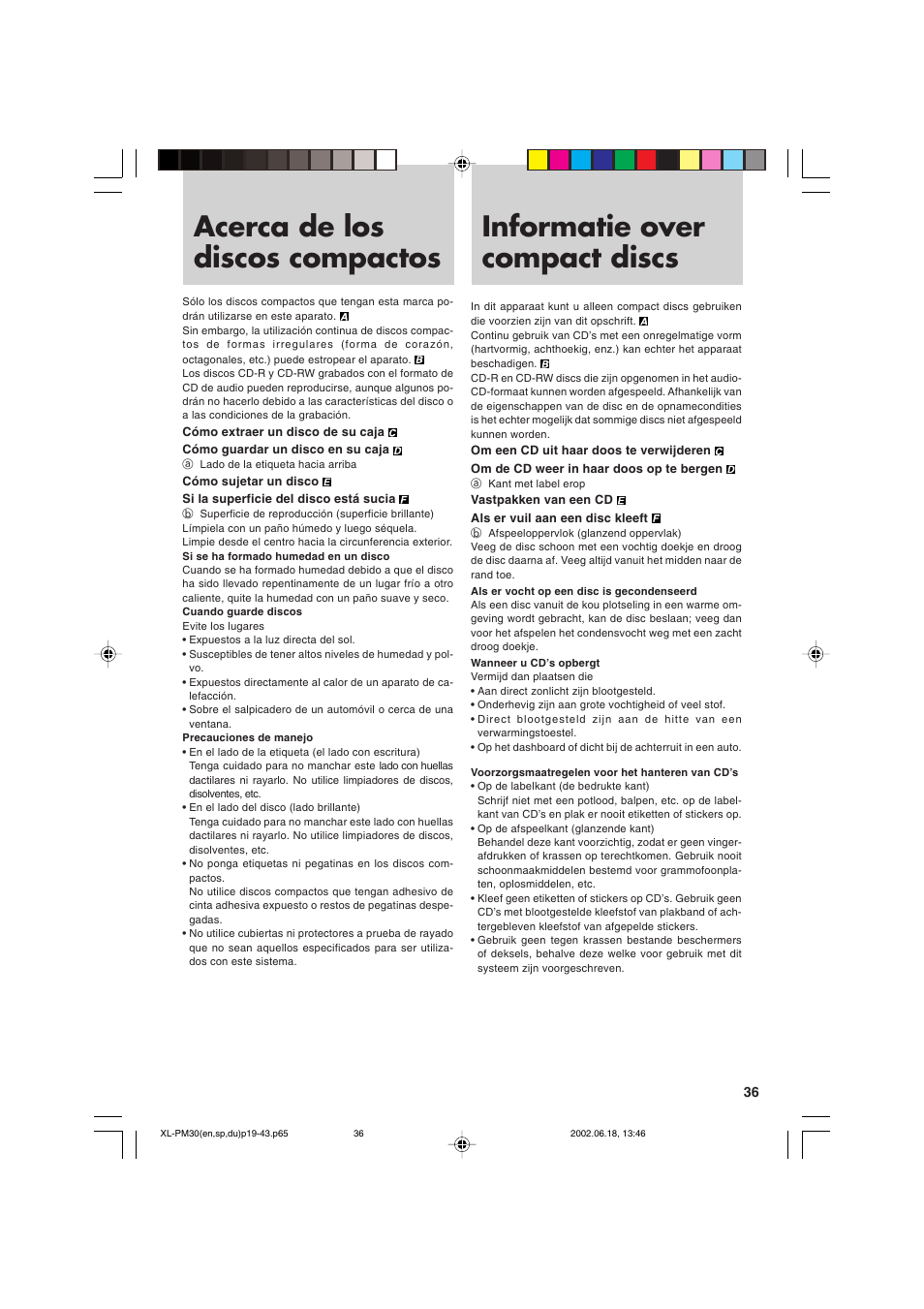 Acerca de los discos compactos, Informatie over compact discs | JVC XL-PM30SL User Manual | Page 39 / 48