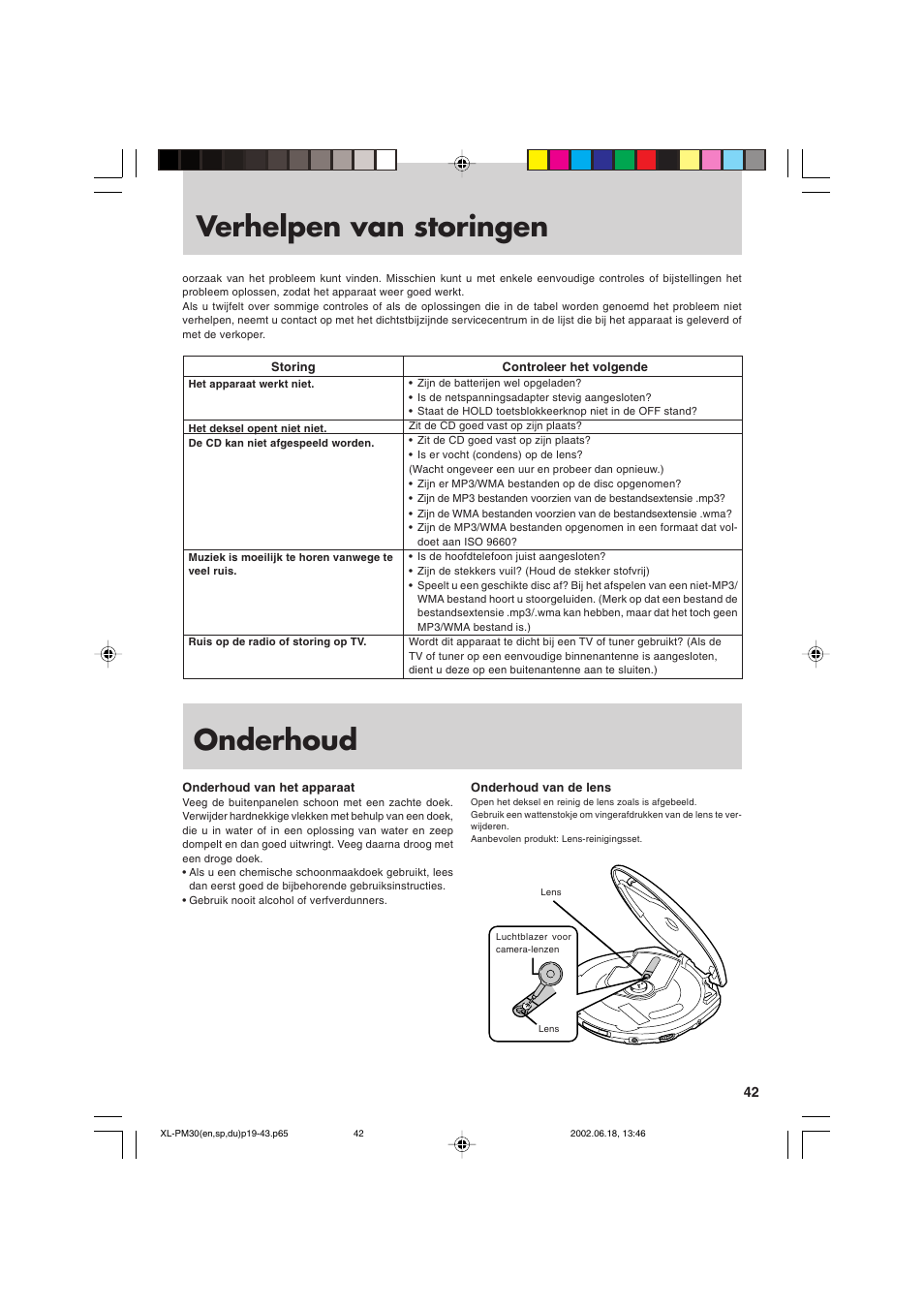 Verhelpen van storingen, Onderhoud | JVC XL-PM30SL User Manual | Page 45 / 48