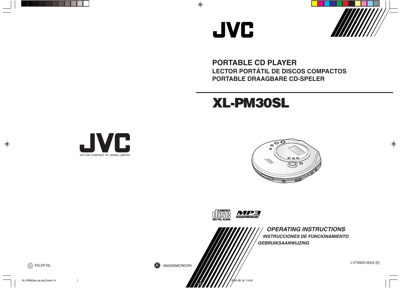 Back cover, Xl-pm30sl, Portable cd player | Operating instructions | JVC XL-PM30SL User Manual | Page 48 / 48