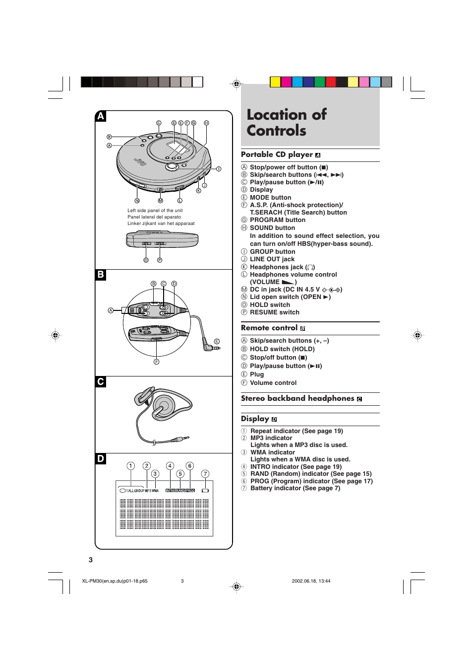 Location of controls | JVC XL-PM30SL User Manual | Page 6 / 48