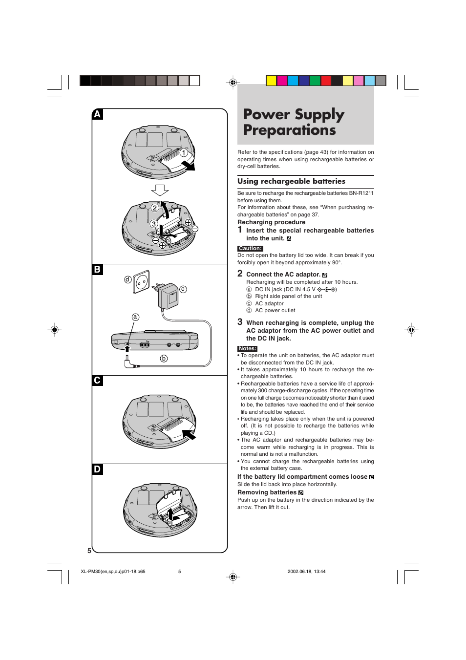Power supply preparations | JVC XL-PM30SL User Manual | Page 8 / 48