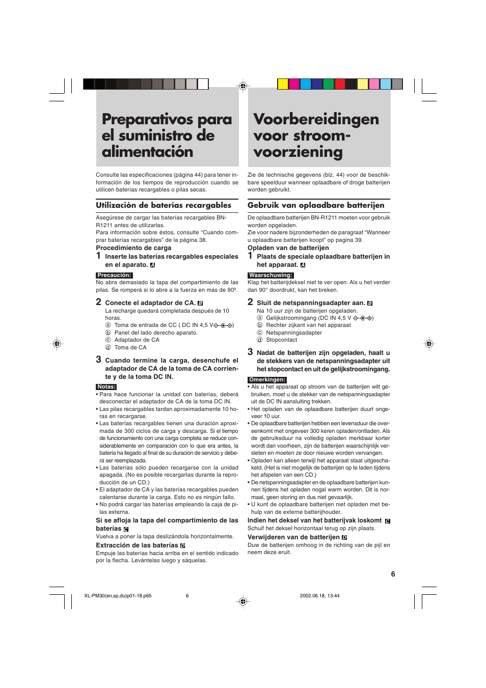Preparativos para el suministro de alimentación, Voorbereidingen voor stroom-voorziening, Voorbereidingen voor stroom- voorziening | JVC XL-PM30SL User Manual | Page 9 / 48