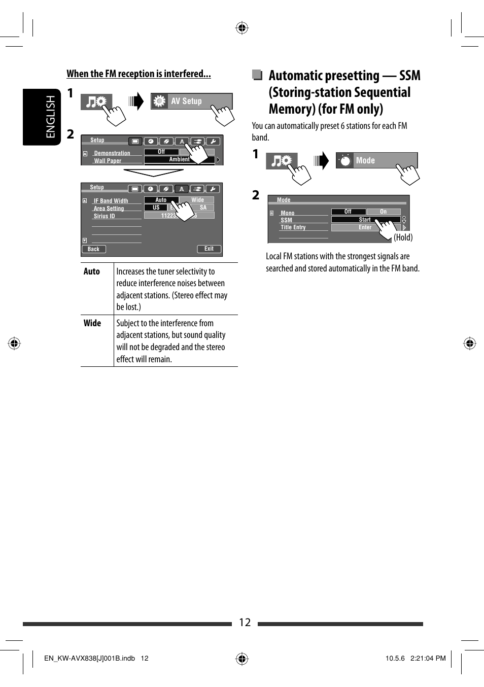 12 english, When the fm reception is interfered | JVC LVT2086-001B User Manual | Page 12 / 147
