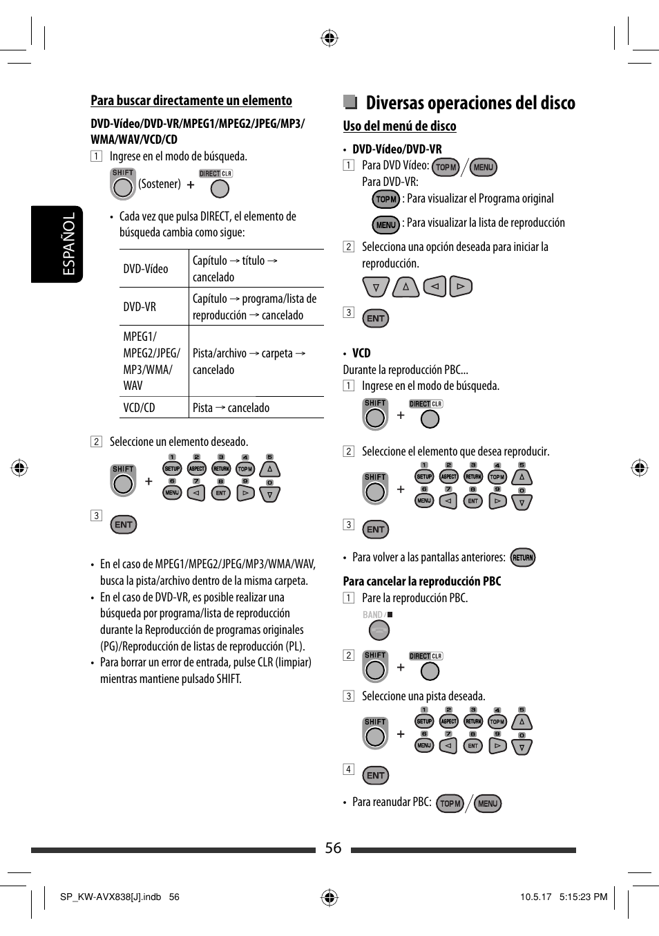 Diversas operaciones del disco, 56 esp añol | JVC LVT2086-001B User Manual | Page 126 / 147