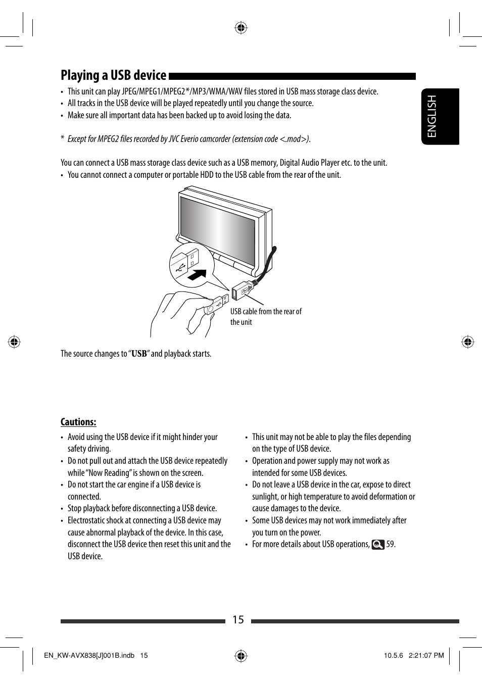 Playing a usb device, 15 english | JVC LVT2086-001B User Manual | Page 15 / 147