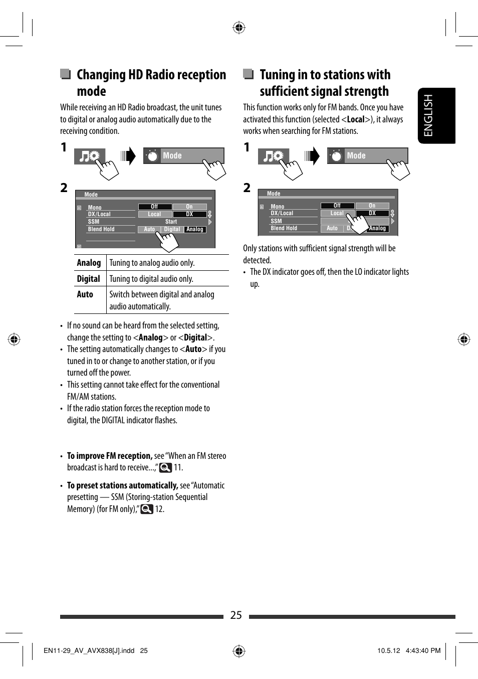 Changing hd radio reception mode, 25 english | JVC LVT2086-001B User Manual | Page 25 / 147