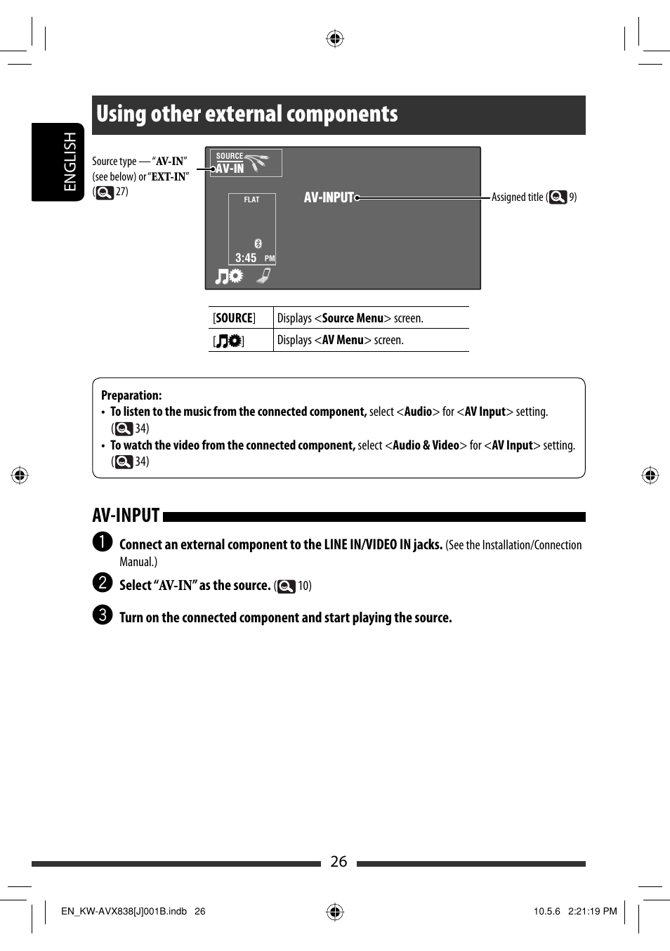 Using other external components, Av-input, 26 english | JVC LVT2086-001B User Manual | Page 26 / 147