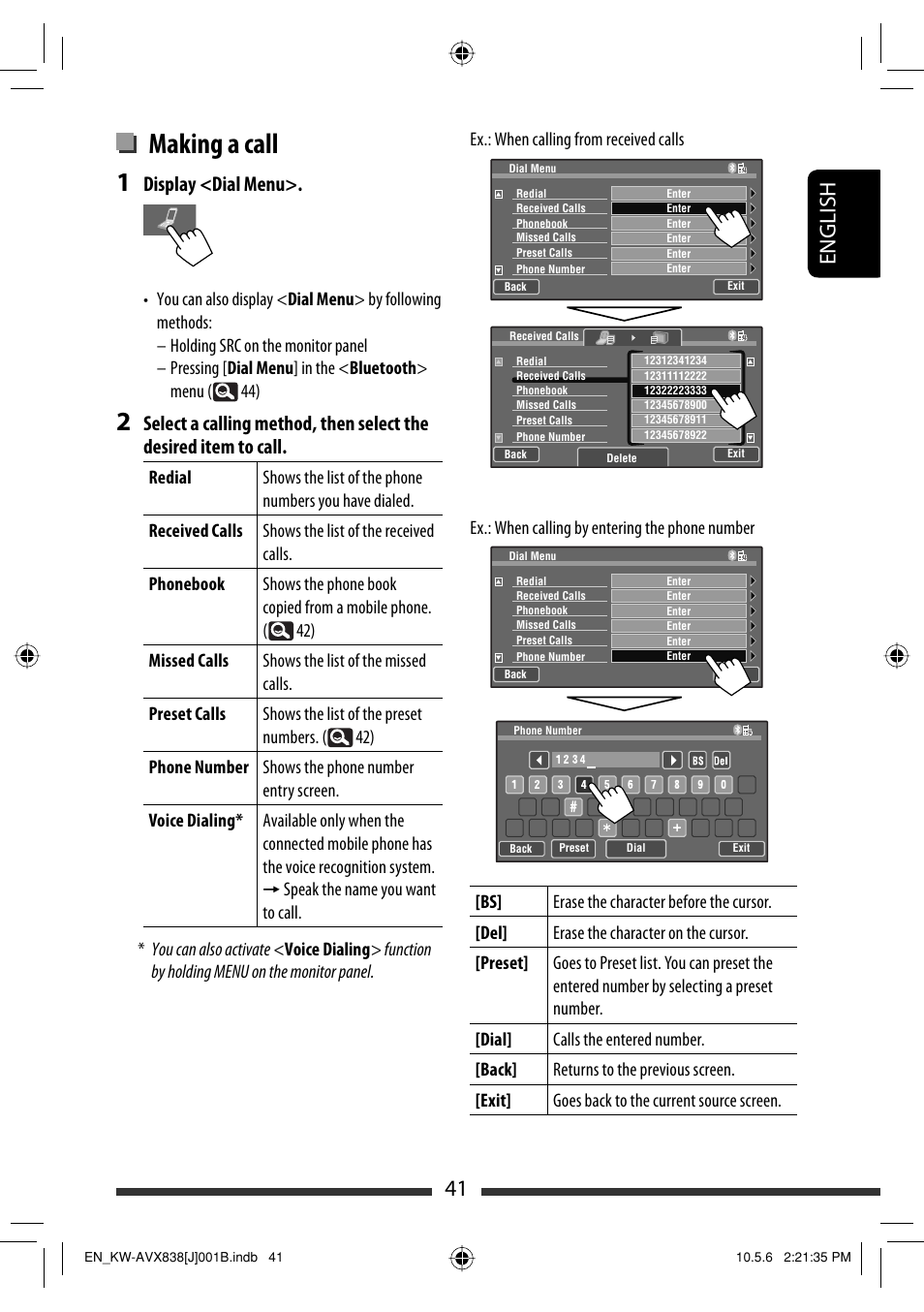 Making a call, 41 english, Display <dial menu | JVC LVT2086-001B User Manual | Page 41 / 147