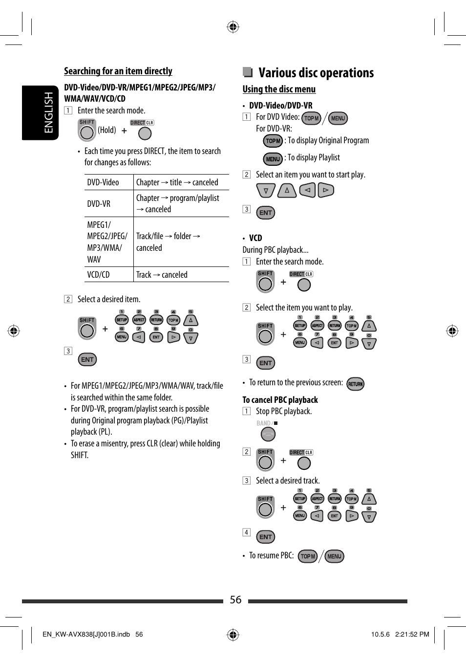 Various disc operations, 56 english | JVC LVT2086-001B User Manual | Page 56 / 147