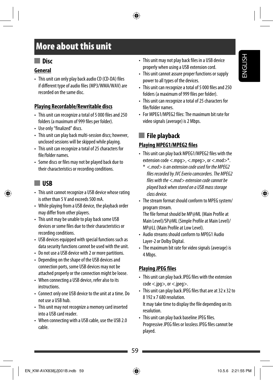 More about this unit, Disc, File playback | 59 english | JVC LVT2086-001B User Manual | Page 59 / 147